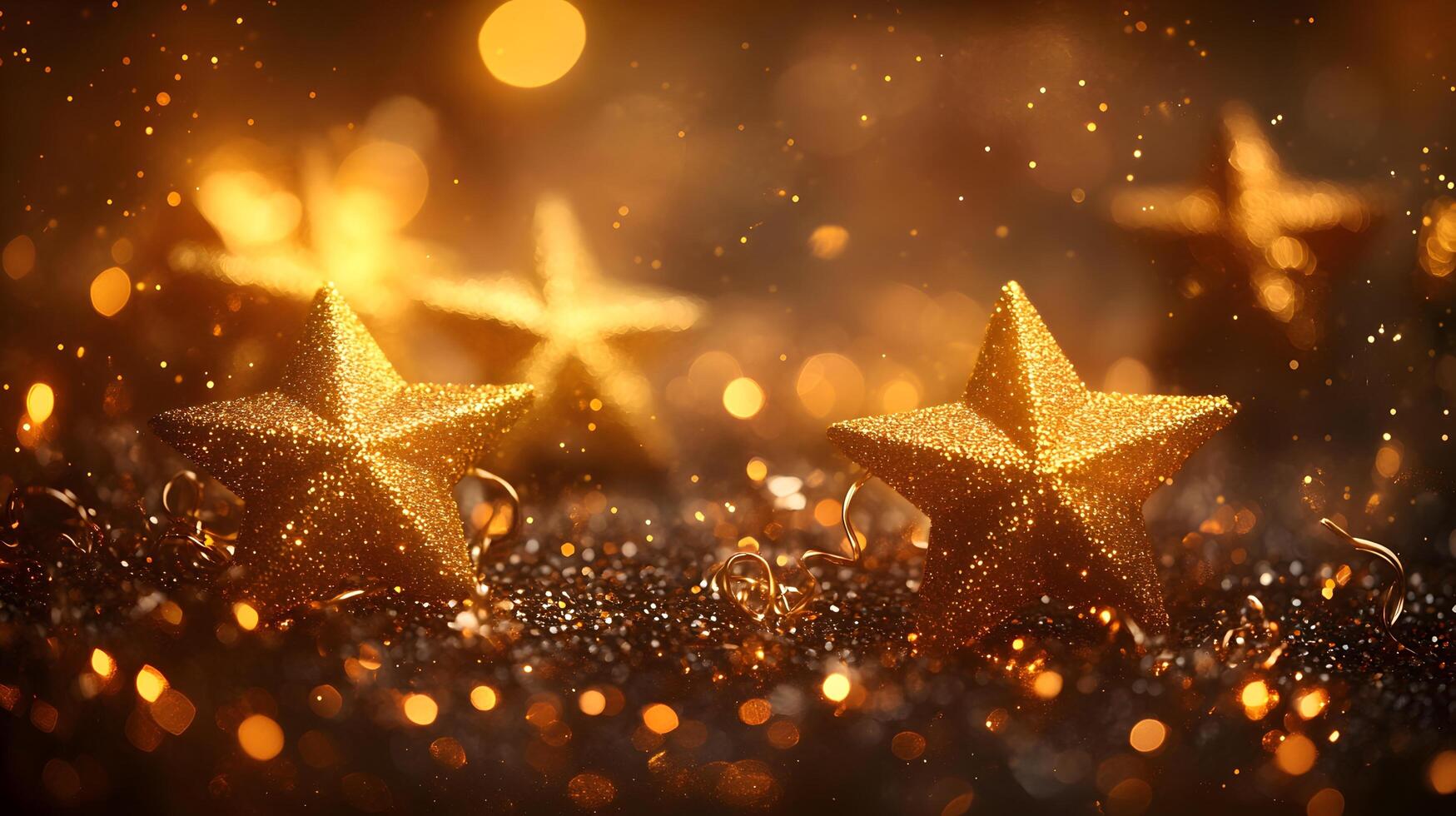 Enchanting star-shaped lights create magical holiday atmosphere with warm golden bokeh, capturing festive spirit in dreamy nighttime illumination. luminous photo