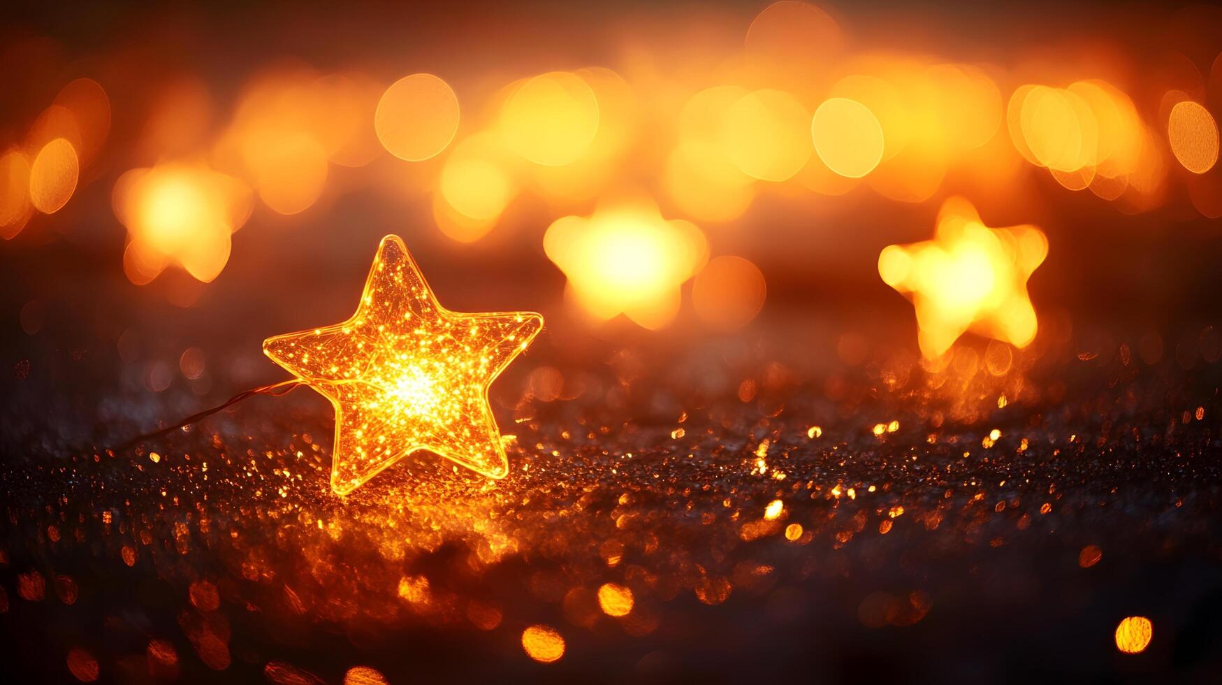 Enchanting star-shaped lights create magical holiday atmosphere with warm golden bokeh, capturing festive spirit in dreamy nighttime illumination. shining photo