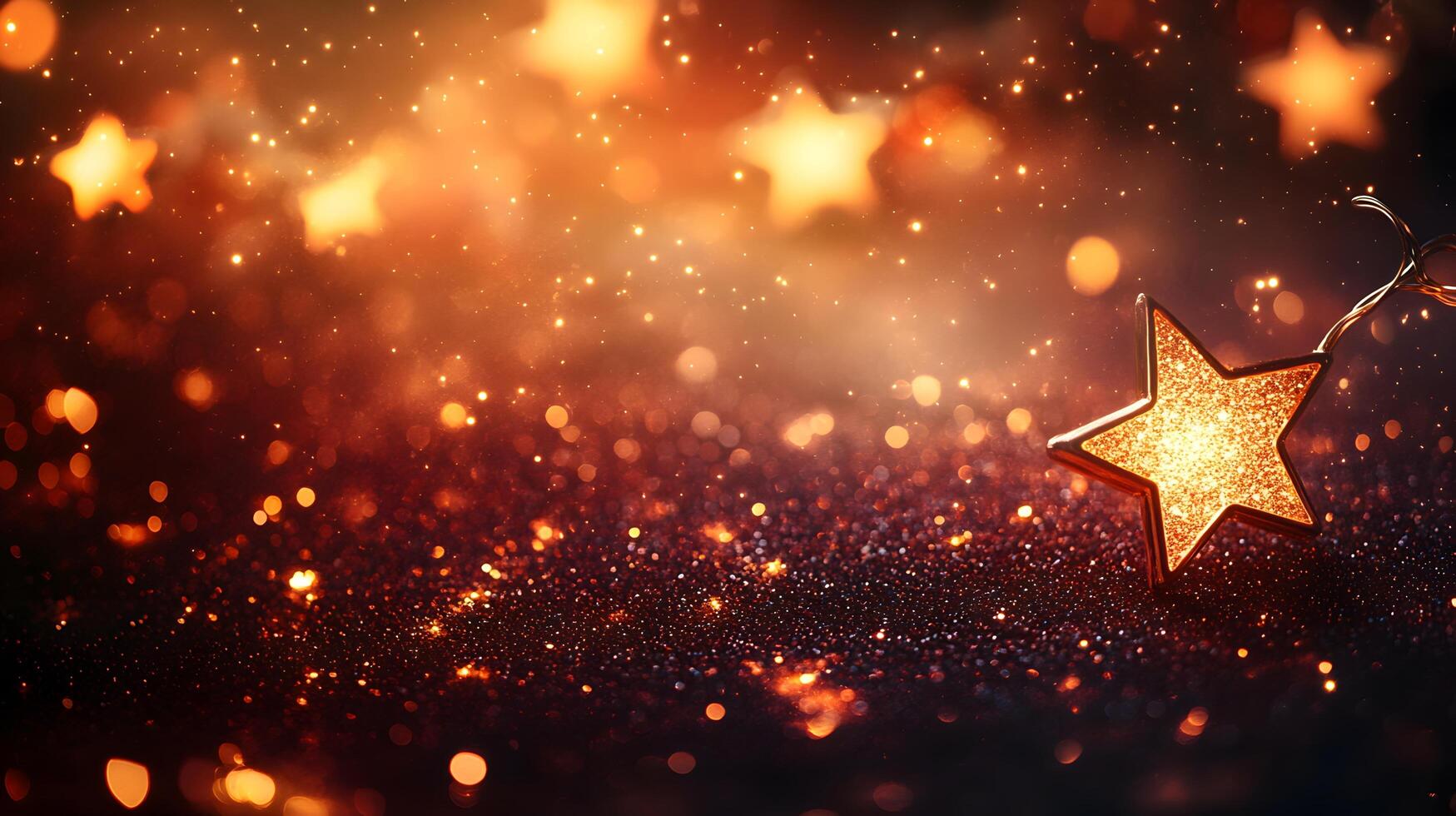 Enchanting star-shaped lights create magical holiday atmosphere with warm golden bokeh, capturing festive spirit in dreamy nighttime illumination. radiant photo