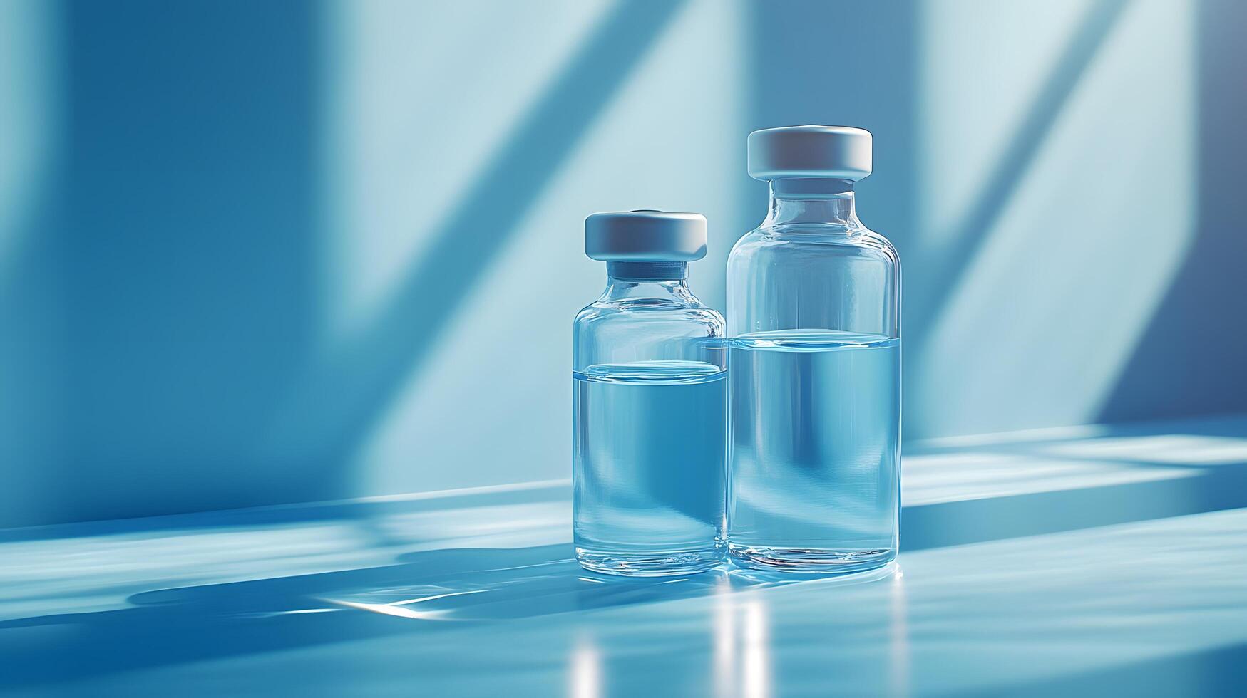 Professional medical still life featuring syringe and vaccine vial against soft blue, emphasizing healthcare precision with dramatic lighting effects. remedy photo
