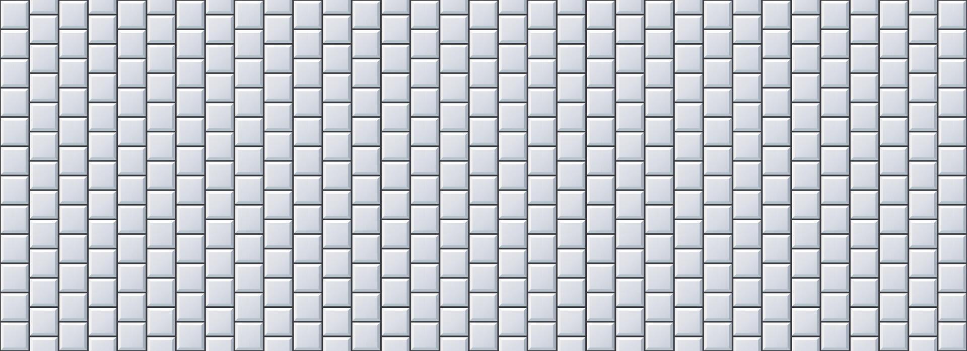 Seamless grey tile pattern. Square ceramic tiled texture for bathroom wall, kitchen floor, pool surface. Repeating gray mosaic grid background. Repeated light brick wallpaper. vector