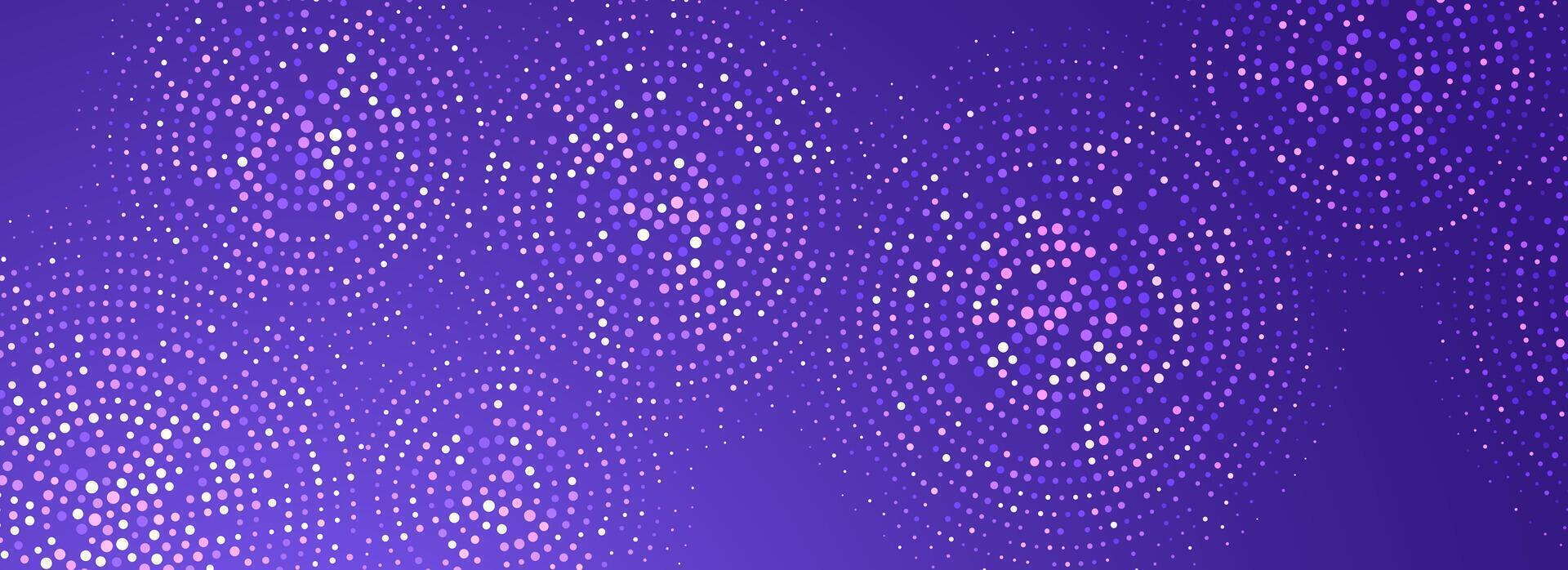 Digital technology pattern wallpaper. Glowing purple dotted circle background. Abstract dot round grid backdrop for business, science, healthcare, medicine, finance design. texture surface vector
