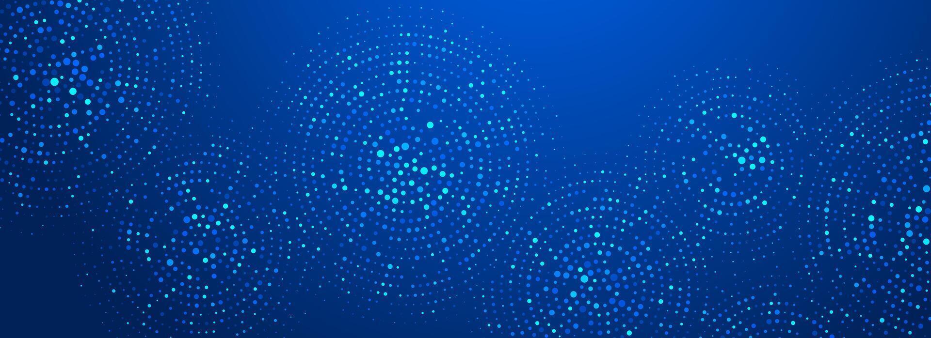 Digital technology pattern wallpaper. Glowing blue dotted circle background. Abstract dot round grid backdrop for business, science, healthcare, medicine, finance. Navy texture surface vector