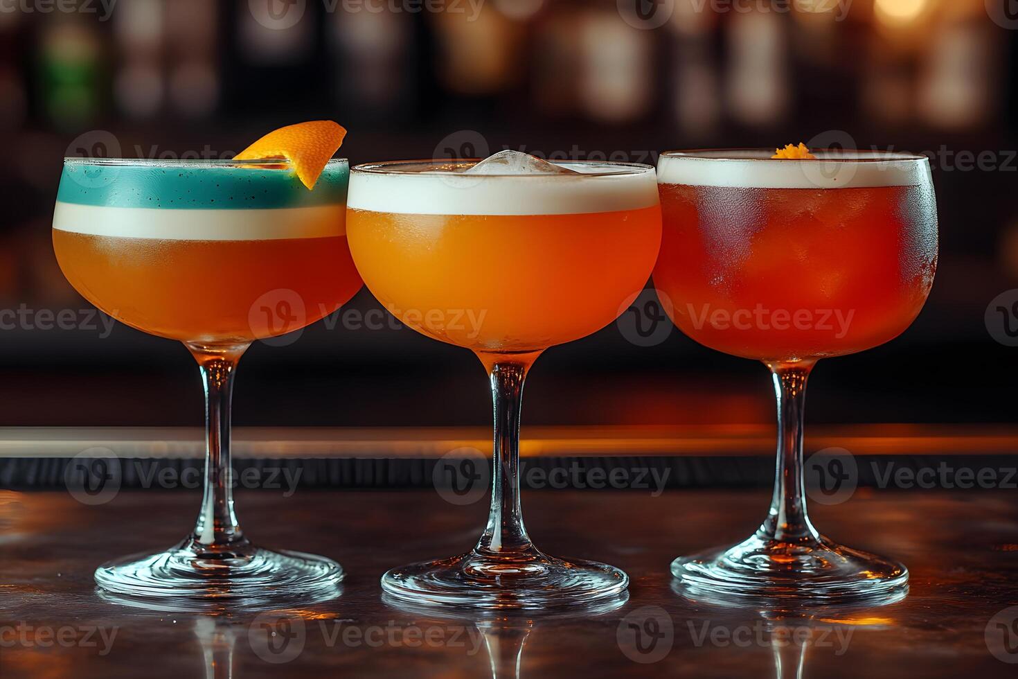 Trio of Elegant Cocktails in Classic Coupes for Evening Gatherings photo