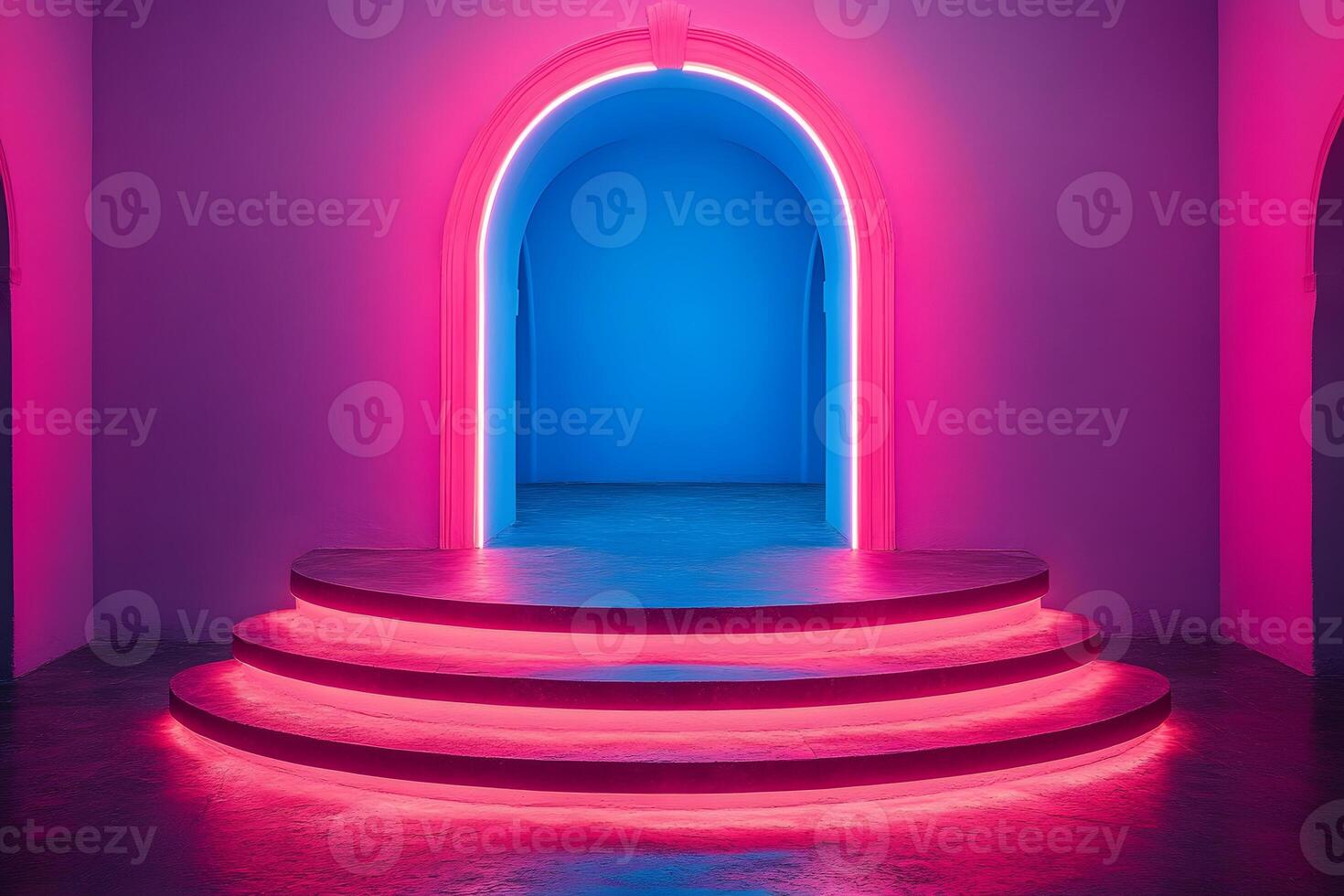Futuristic Neon Archway with Pink and Blue Lighting for Modern Design Concepts photo