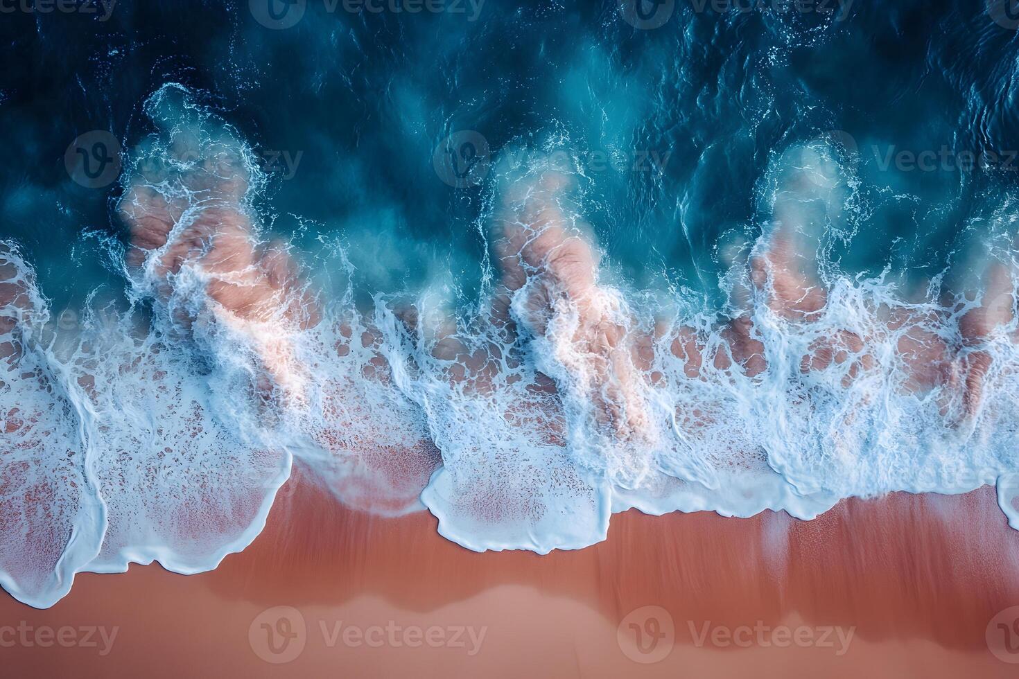 Aerial View of Ocean Waves on Sandy Beach Coastal Serenity and Tranquility photo
