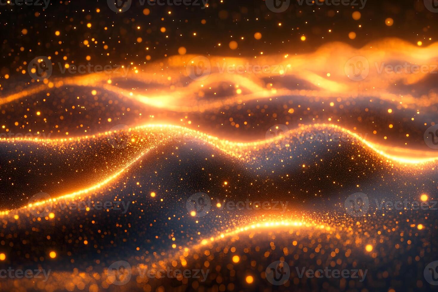 Luminous Golden Waves Sparkling in Abstract Dreamlike Scene for Creative Design photo