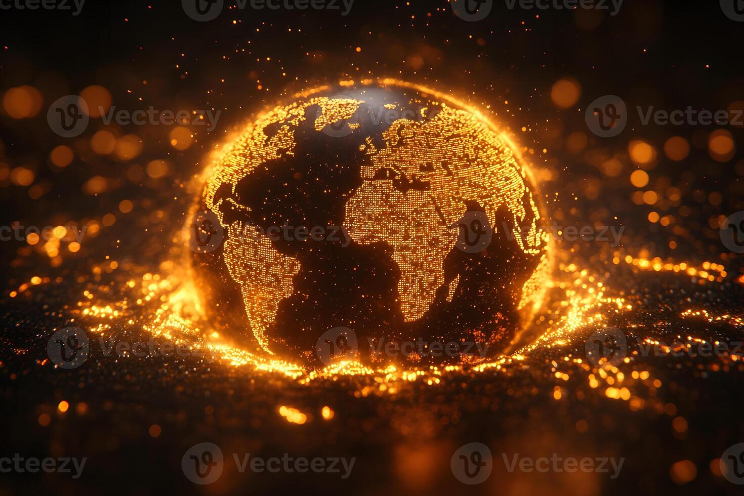 Glowing Digital Earth with Abstract Technology and Energy Concept for Global Innovation photo