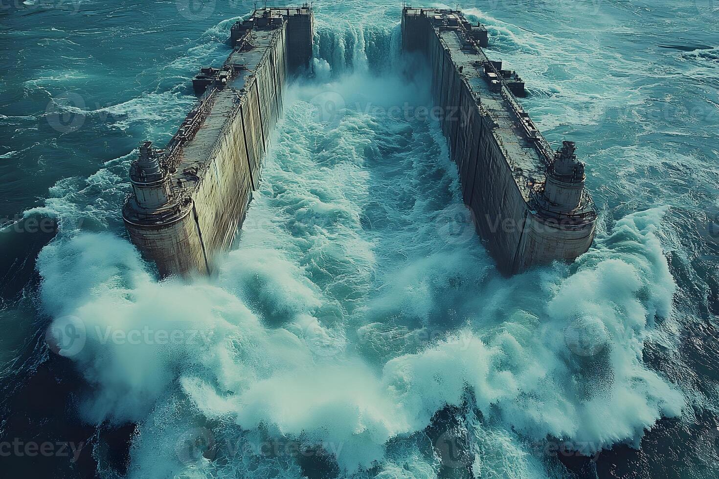 Powerful Ocean Waves Crashing Against Massive Sea Barrier for Coastal Engineering Inspiration photo