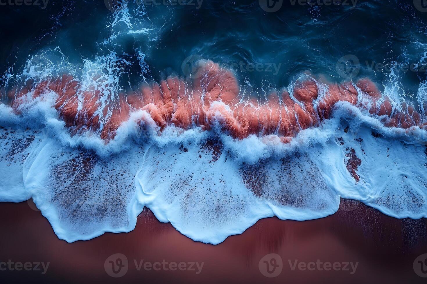 Majestic Ocean Waves Crashing on a Sandy Beach - Aerial Perspective for Nature Enthusiasts photo
