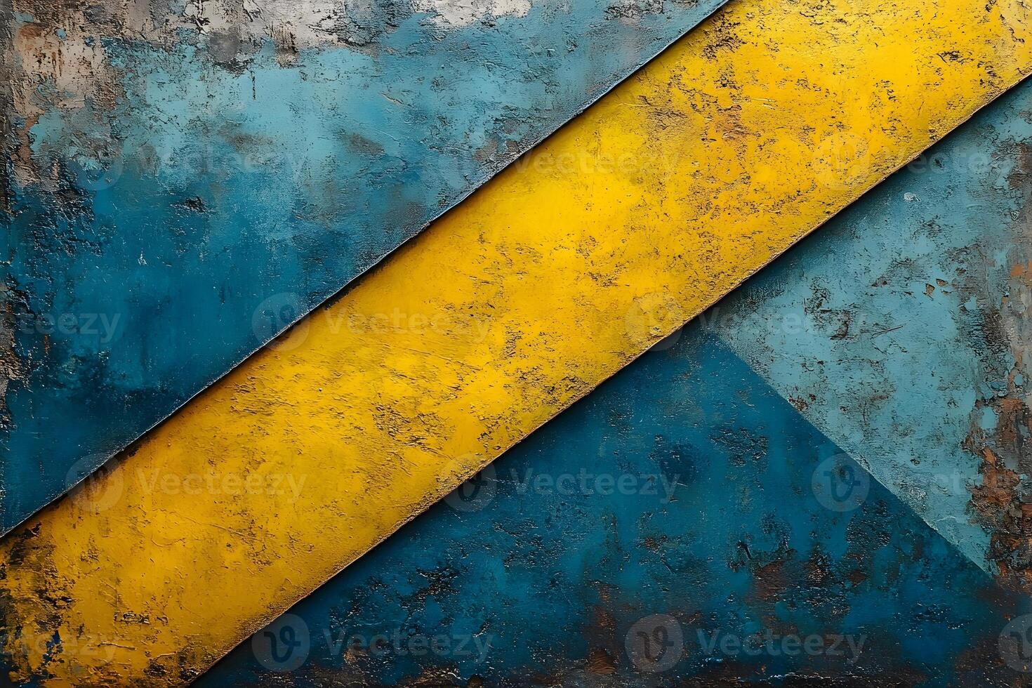 Abstract Industrial Grunge Texture with Blue and Yellow Diagonal Stripes, Generative photo