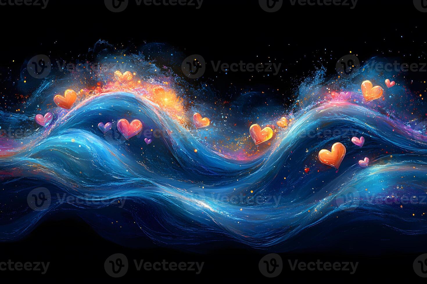 Magical Heart Waves Vibrant Cosmic Energy for Creative Design, Generative photo