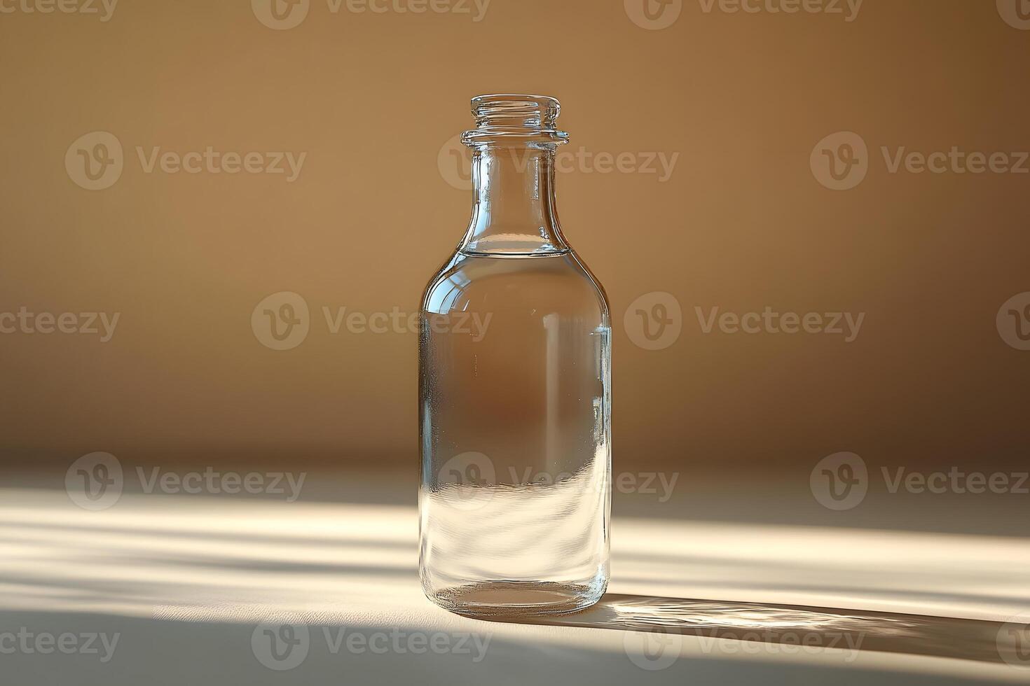 Minimalist Glass Bottle Design in Warm Ambient Light for Product Showcase photo
