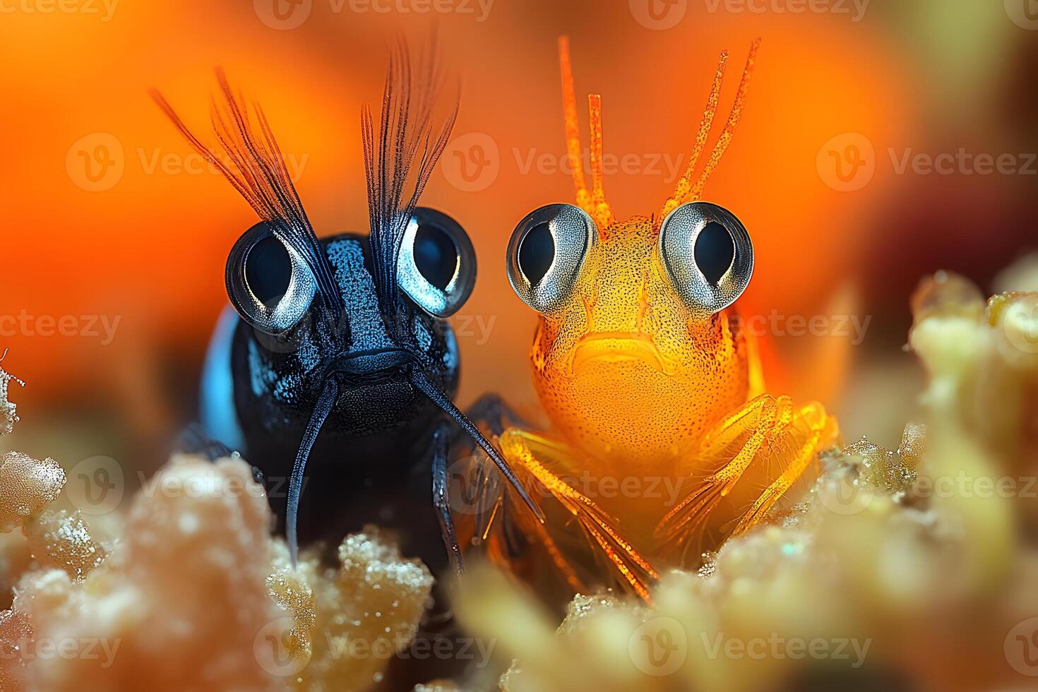 Vibrant Underwater Creatures Blue and Yellow Goby Fish in Coral Reef Environment photo