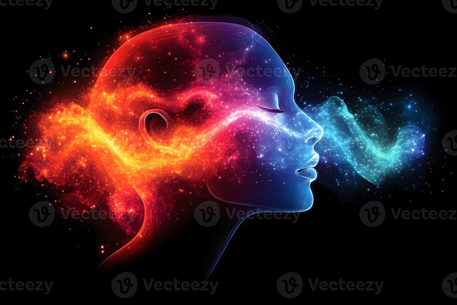 Colorful Abstract Face with Cosmic Energy Flow for Digital Art and Design photo