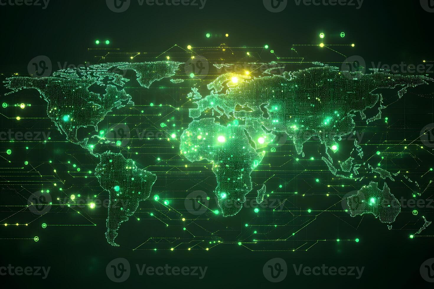 Digital World Map with Global Network Connections for Technology and Innovation photo