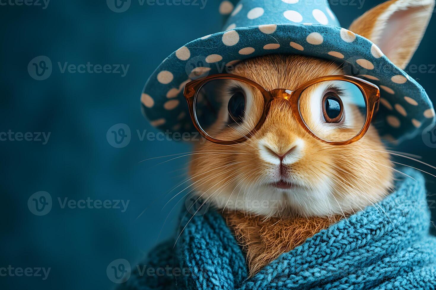 Quirky Rabbit in Polka Dot Hat and Glasses for Fun Animal Portraits photo