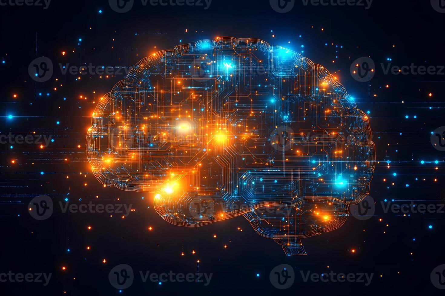 Futuristic Artificial Intelligence Brain with Glowing Neural Network Connections for Technology Concept photo