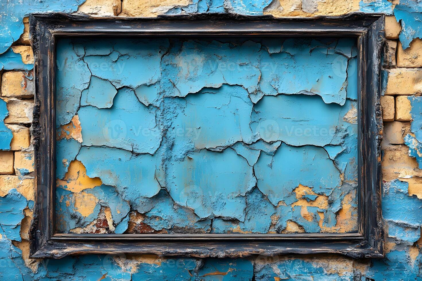 Rustic Textured Frame on Weathered Brick Wall for Artistic Design photo