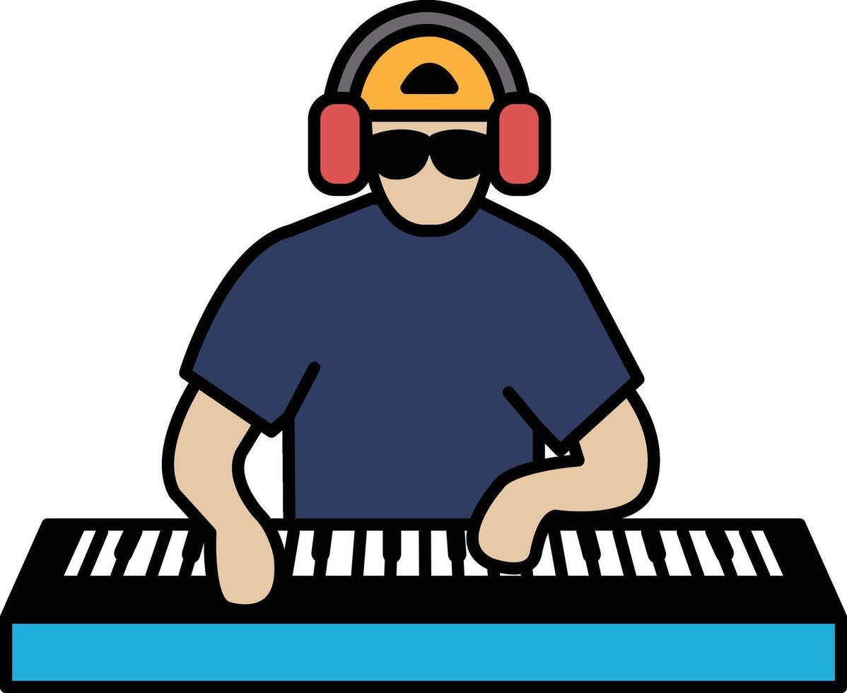 A man wearing headphones and sunglasses is playing a keyboard vector