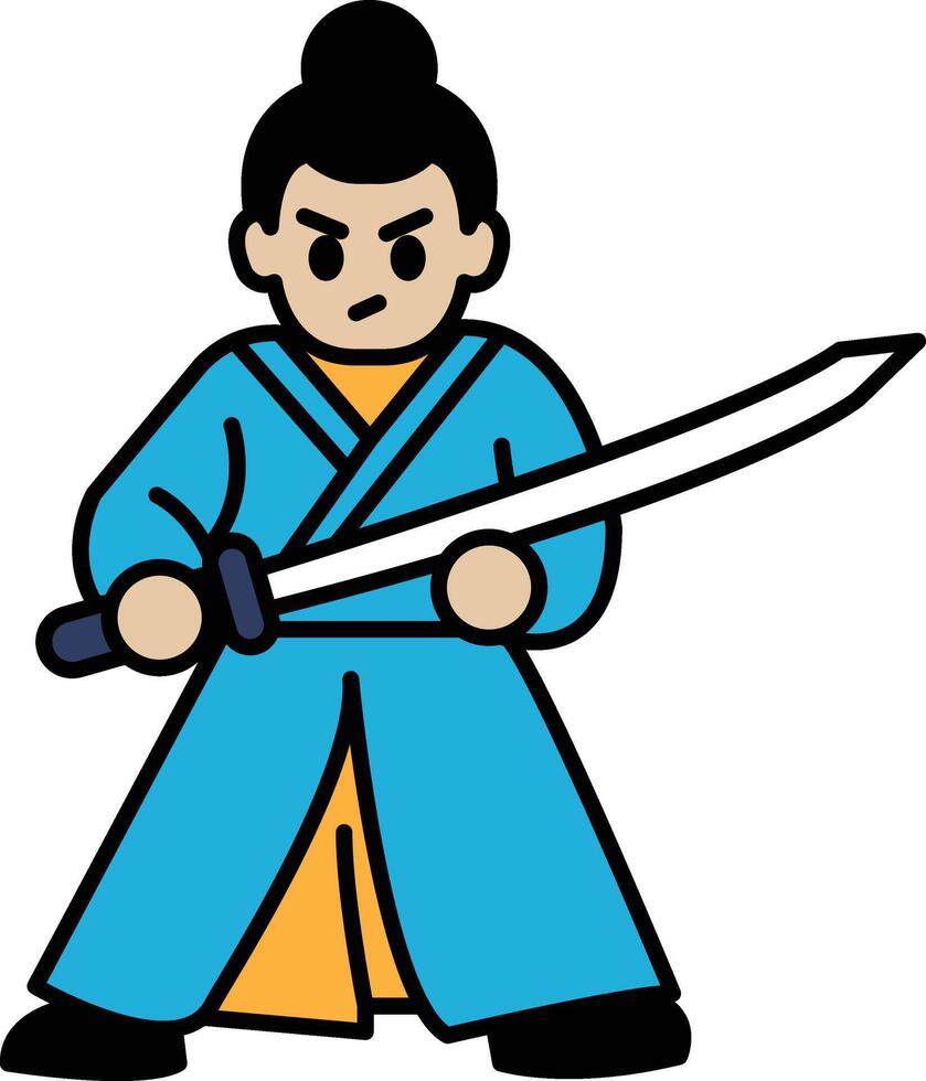 A cartoonish drawing of a man in a blue robe holding a sword vector