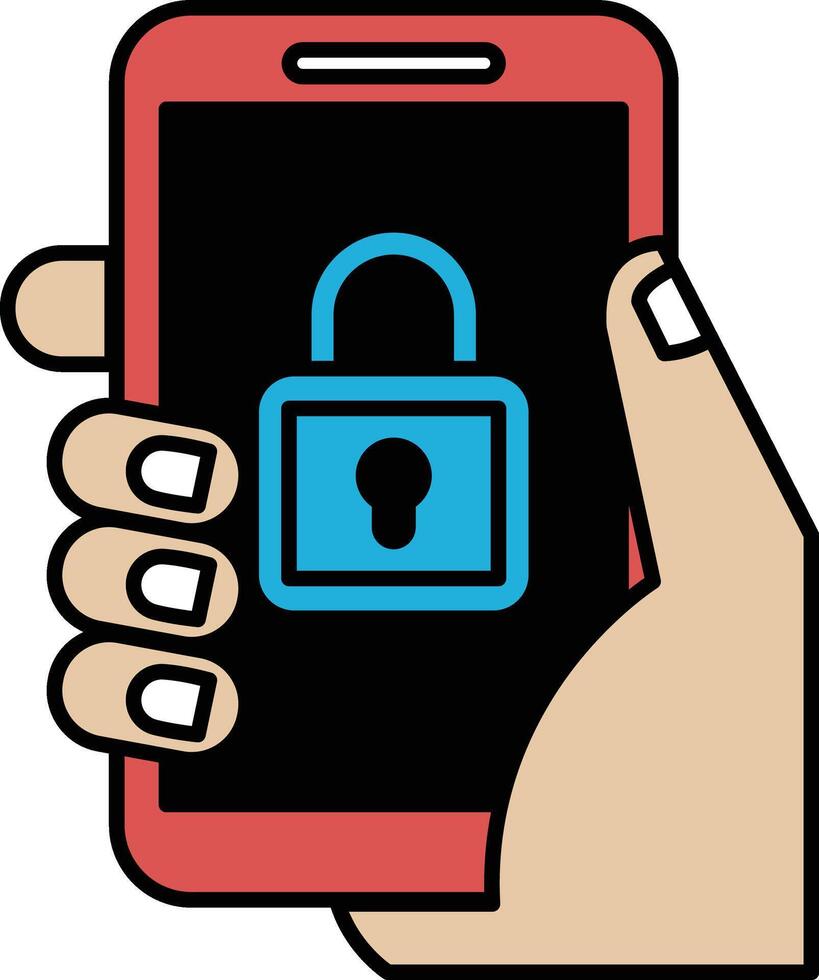 A hand holding a phone with a blue lock on it vector