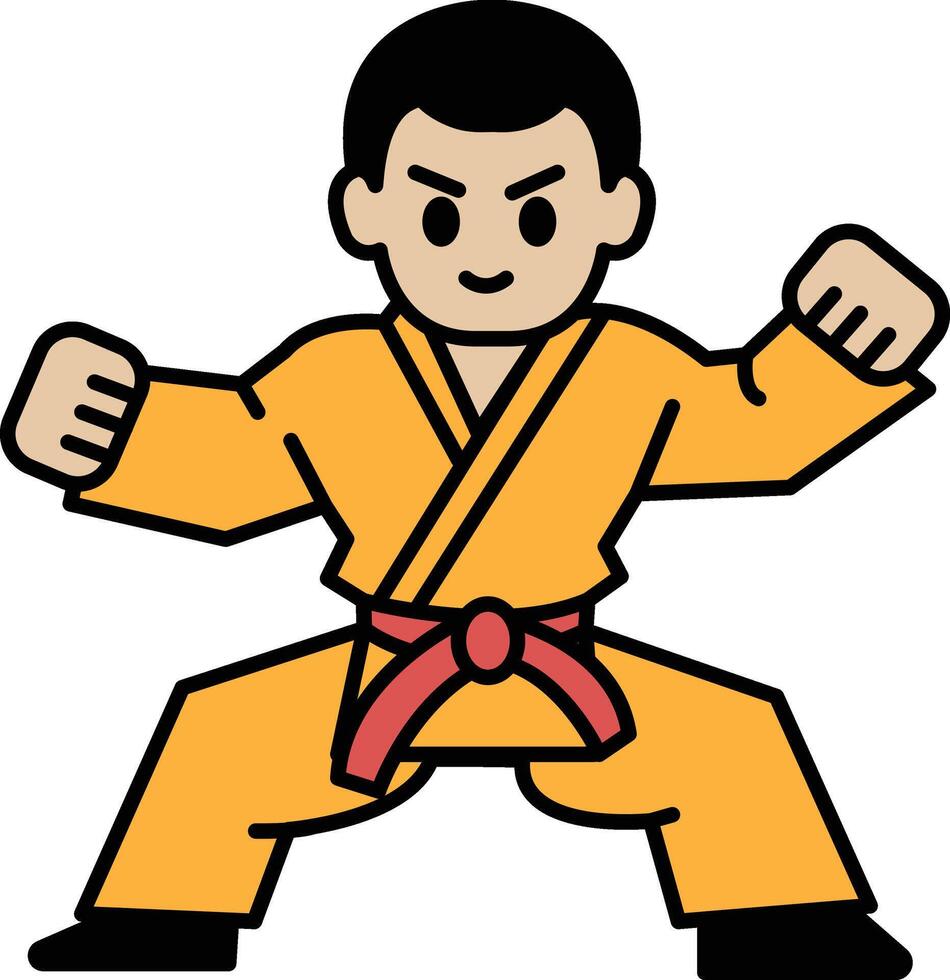 A cartoonish drawing of a man in a yellow karate uniform with red belt vector