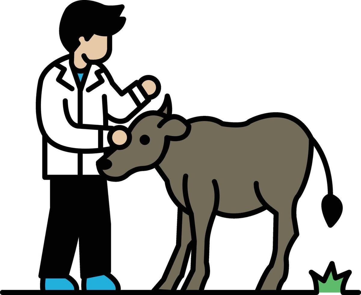 A man is petting a cow vector