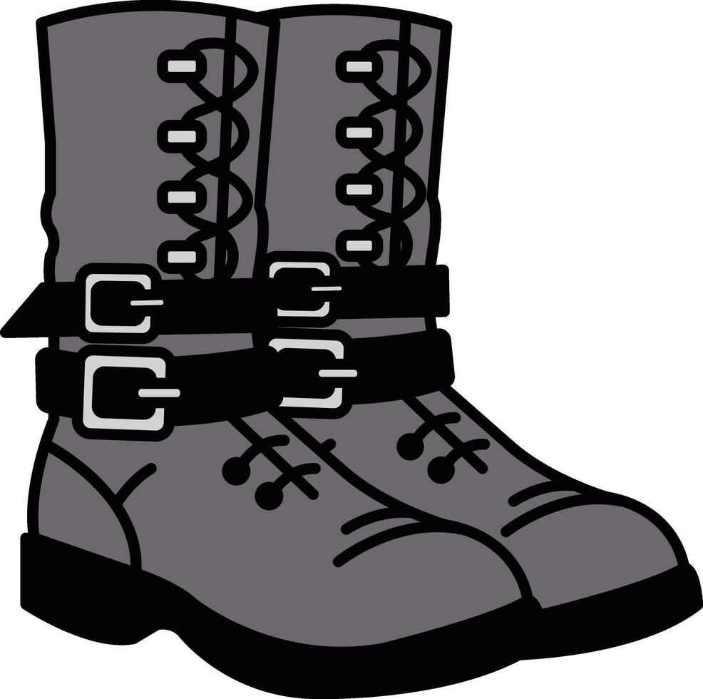 The image is of a pair of boots with metal straps and buckles vector