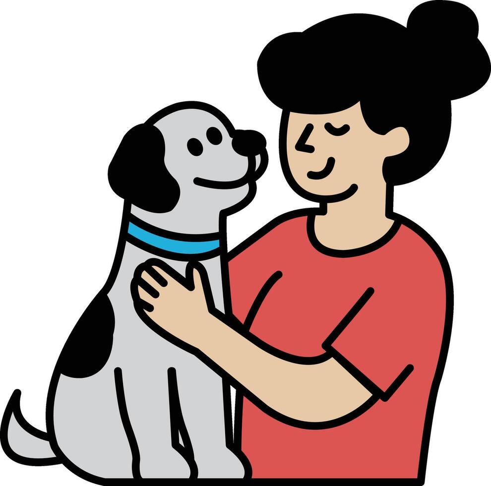 A woman is petting a dog vector