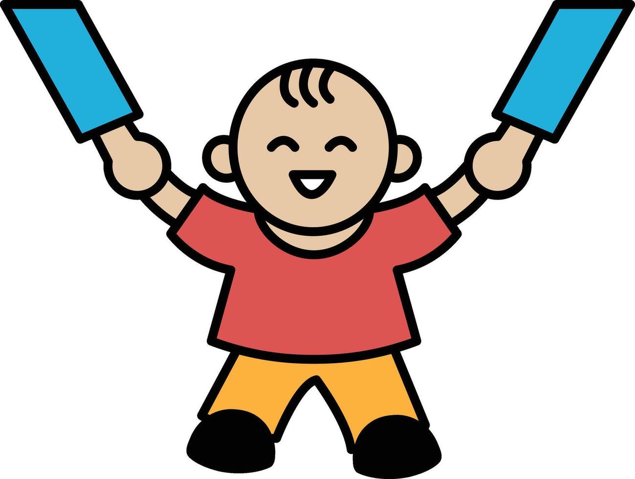A cartoon of a smiling boy holding two blue sticks vector
