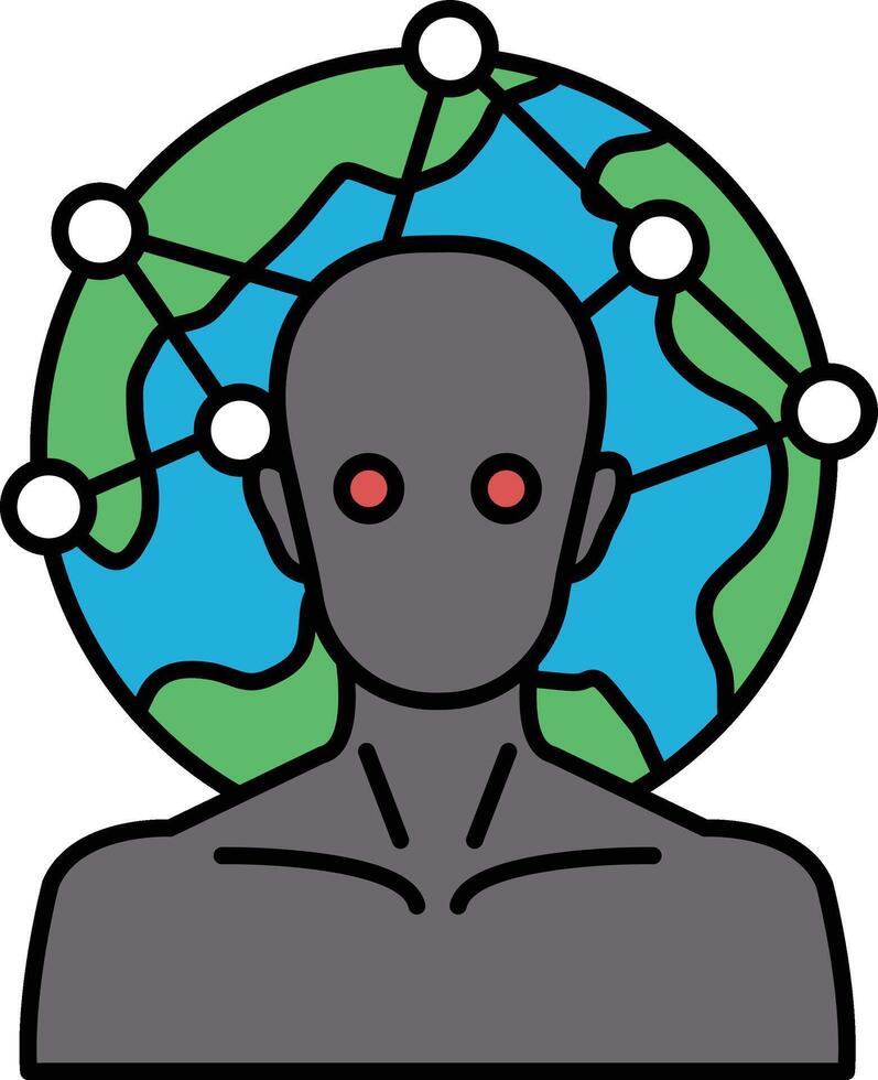 A man with red eyes is staring at a globe vector