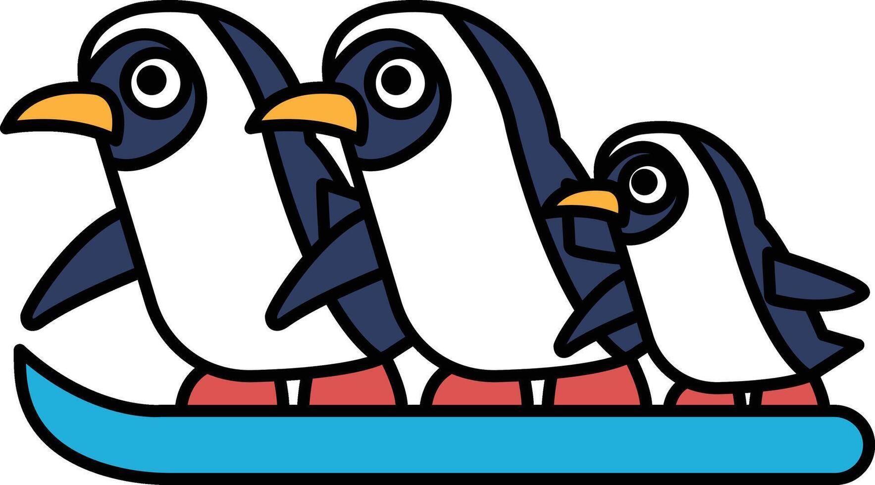 Three penguins are walking on a blue surfboard vector
