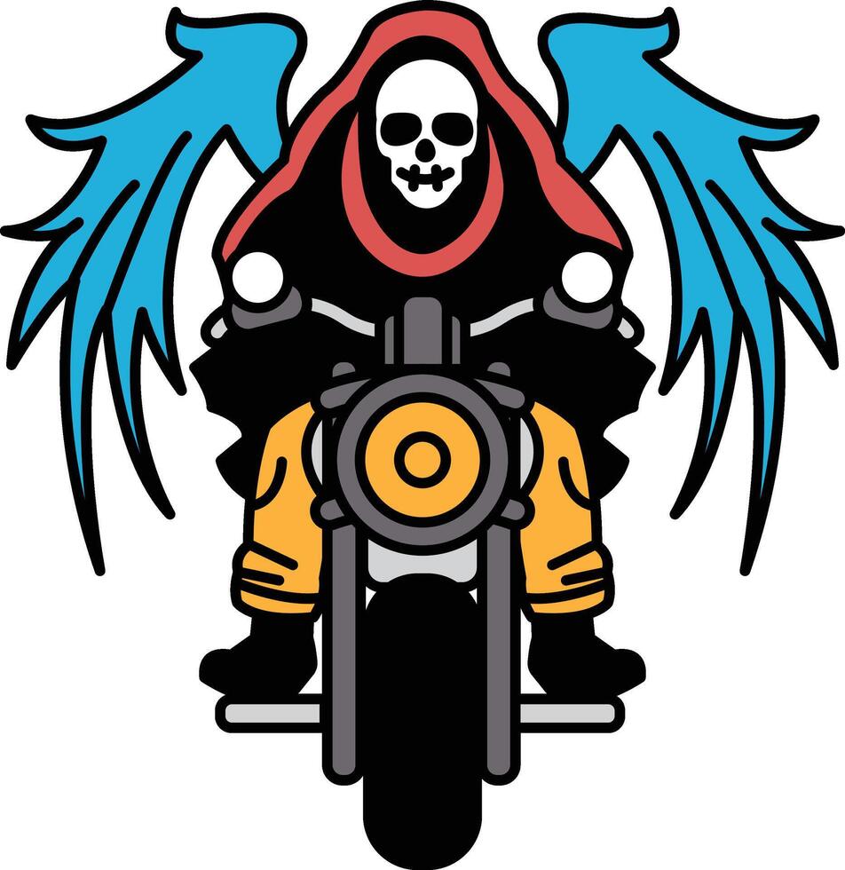 A skeleton is riding a motorcycle with wings on its back vector