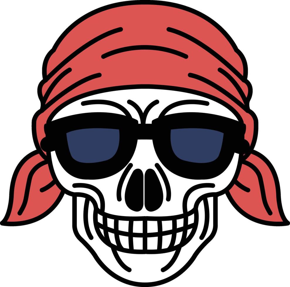 A skull with sunglasses and a red bandana on its head vector