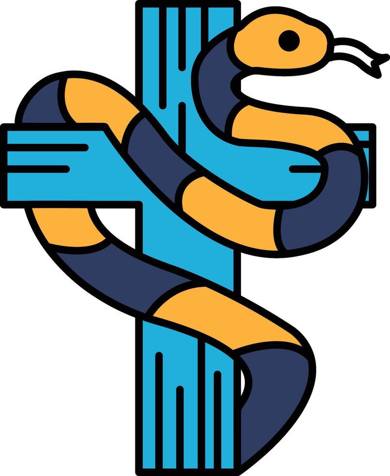 A cross is drawn with a snake wrapped around it vector