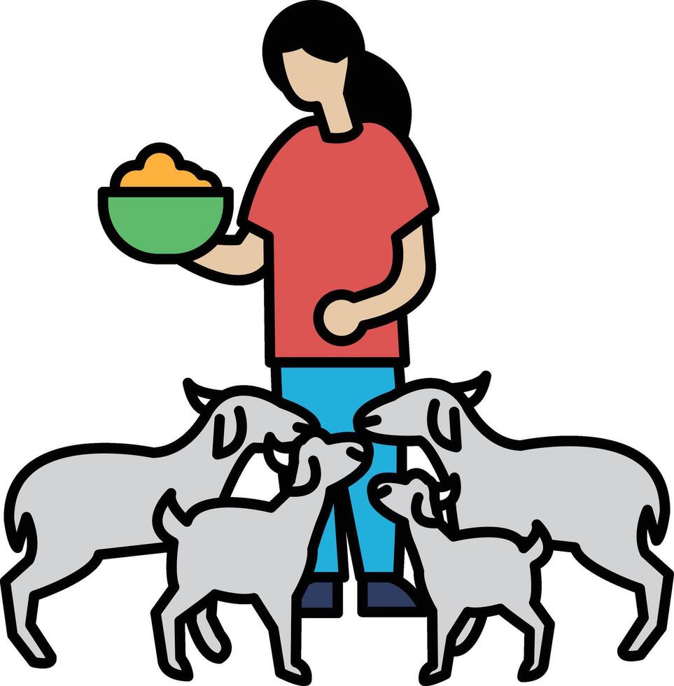 A woman is feeding a goat and two other goats vector