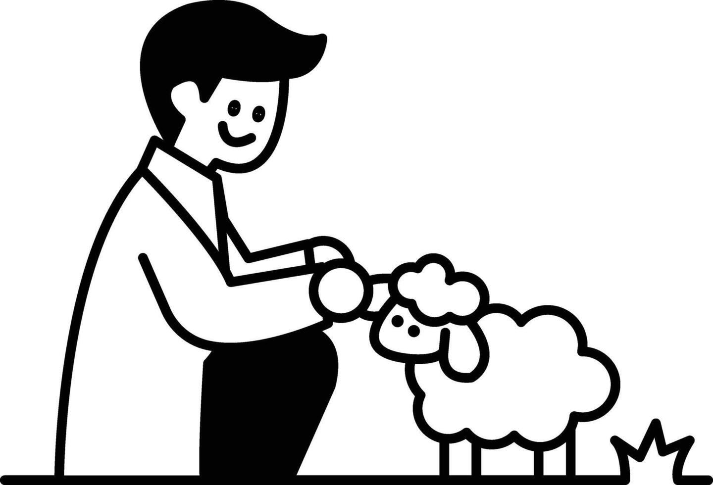 A man is petting a sheep vector