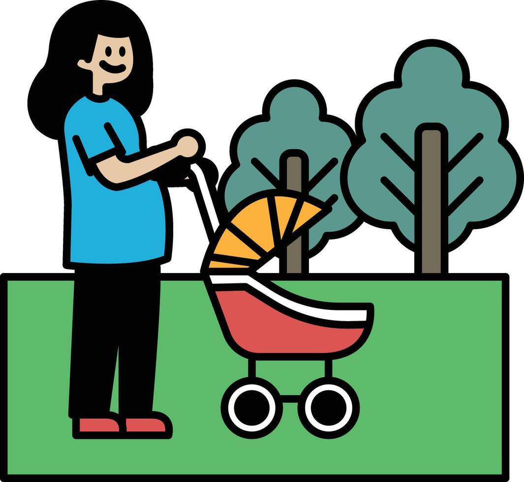 A woman is pushing a stroller in a park vector