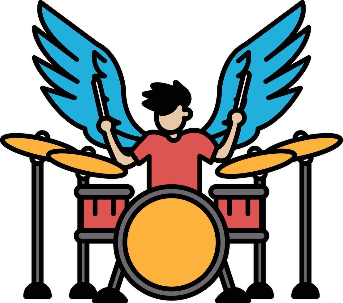 A man playing drums with wings on his arms vector