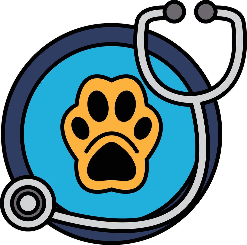 A cartoon image of a paw and stethoscope vector