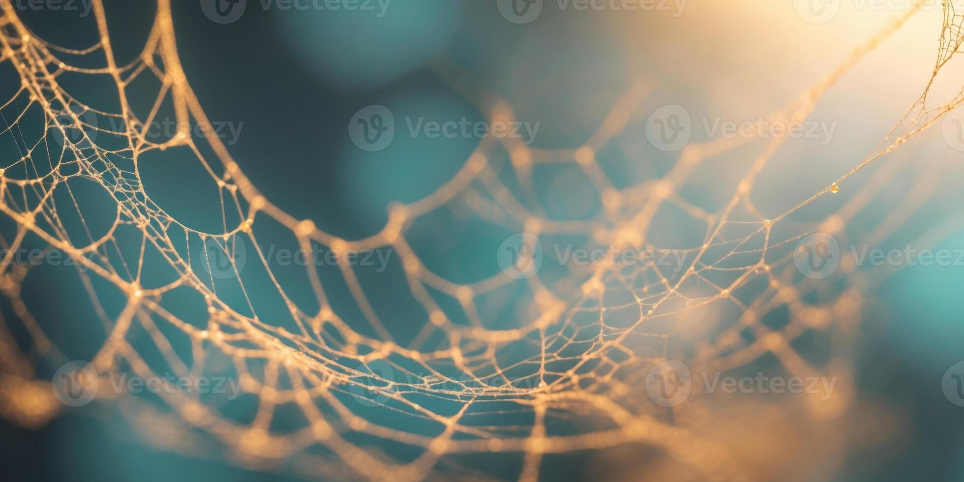 Intricate Spiderweb Texture Abstract Background of Nature s Design with Golden Hues and Teal Accents photo