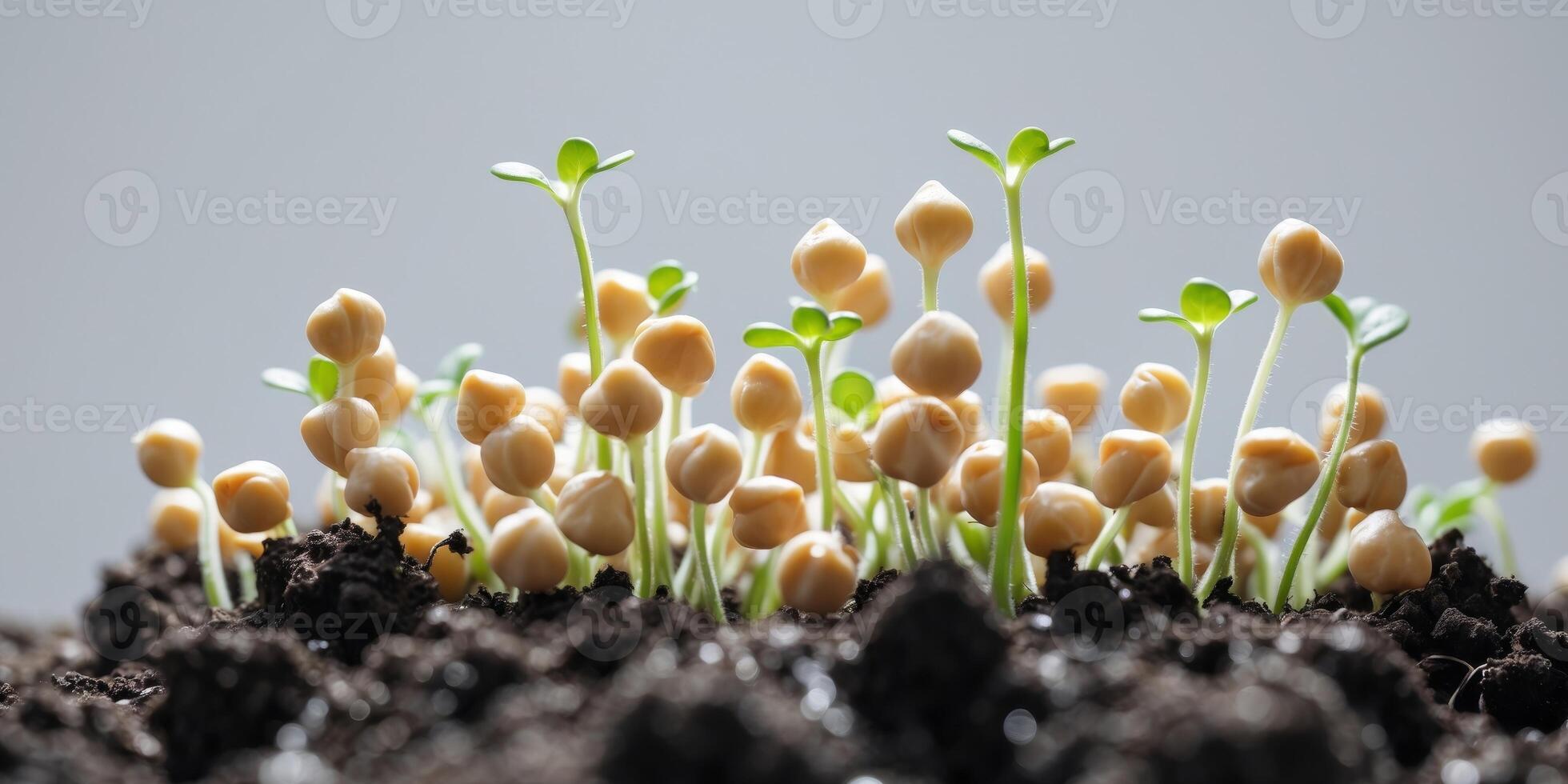 Cluster of Chickpeas with Small Sprouts Emerging from Soil photo