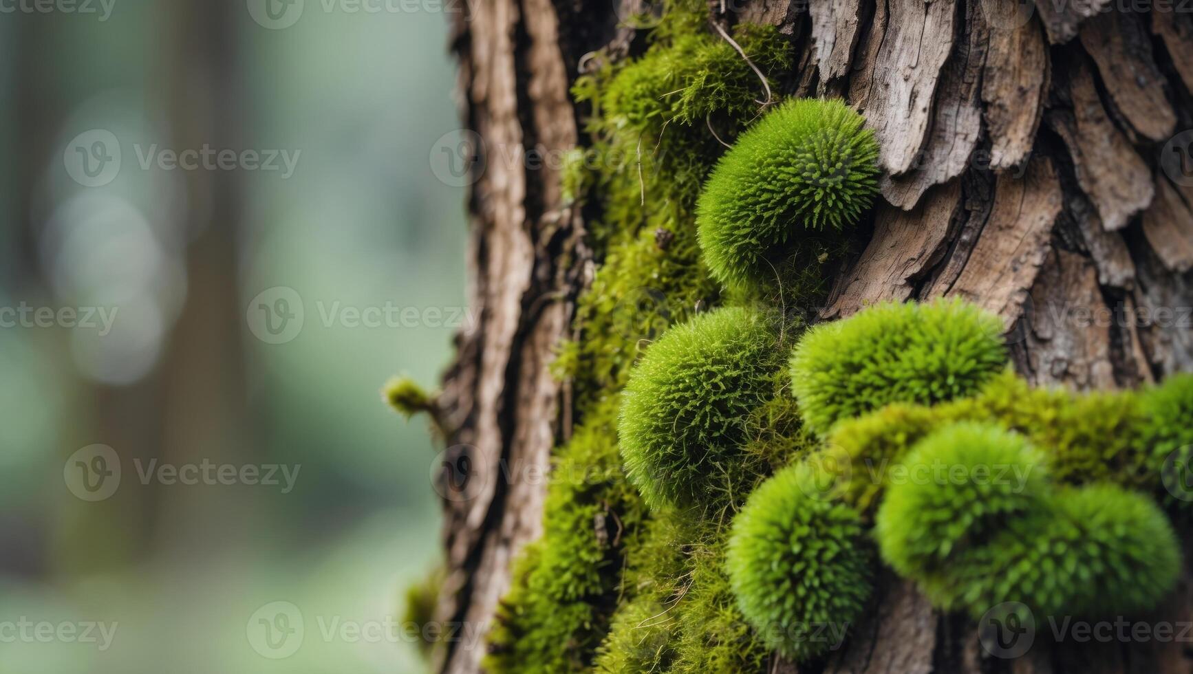 Close Up of Tree Bark with Green Moss Texture. photo