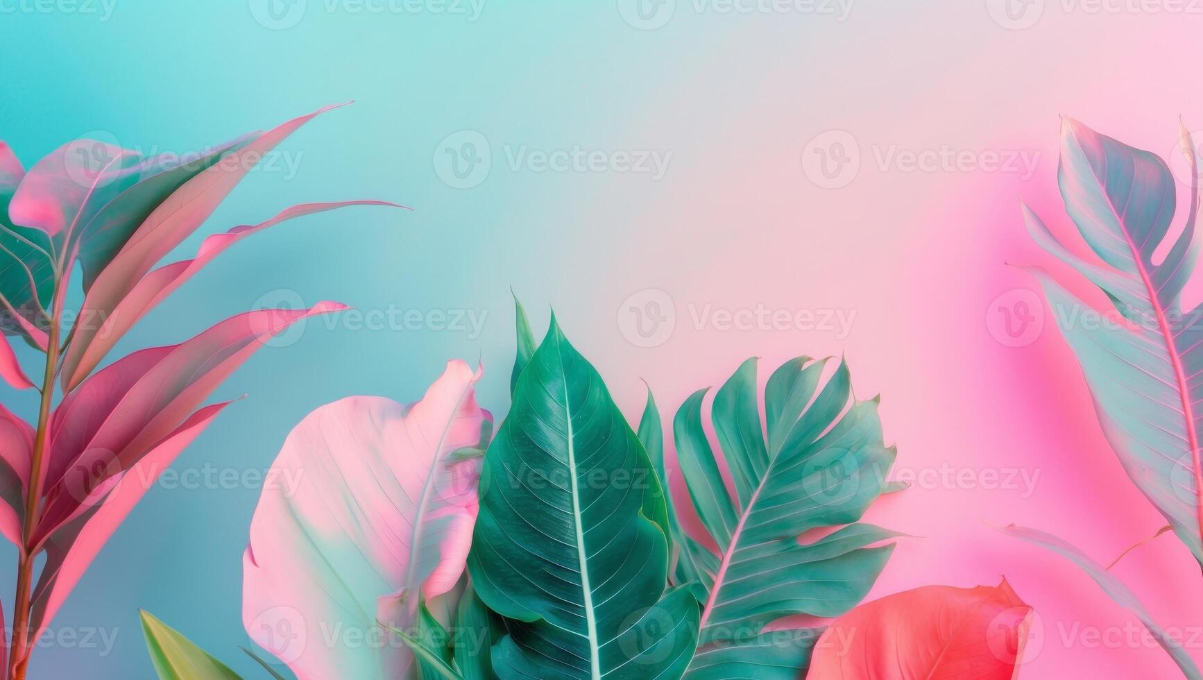 Creative fluorescent color layout made of tropical leaf photo