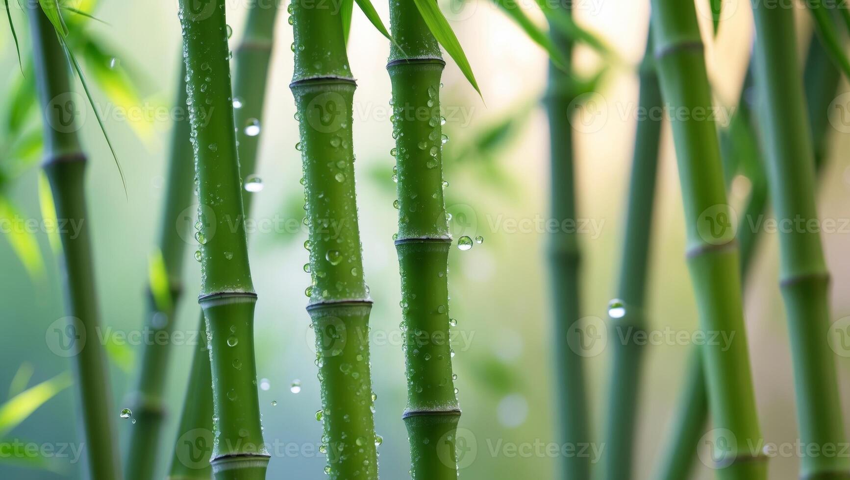 Close Up of Green Bamboo Stalks with Water Droplets photo
