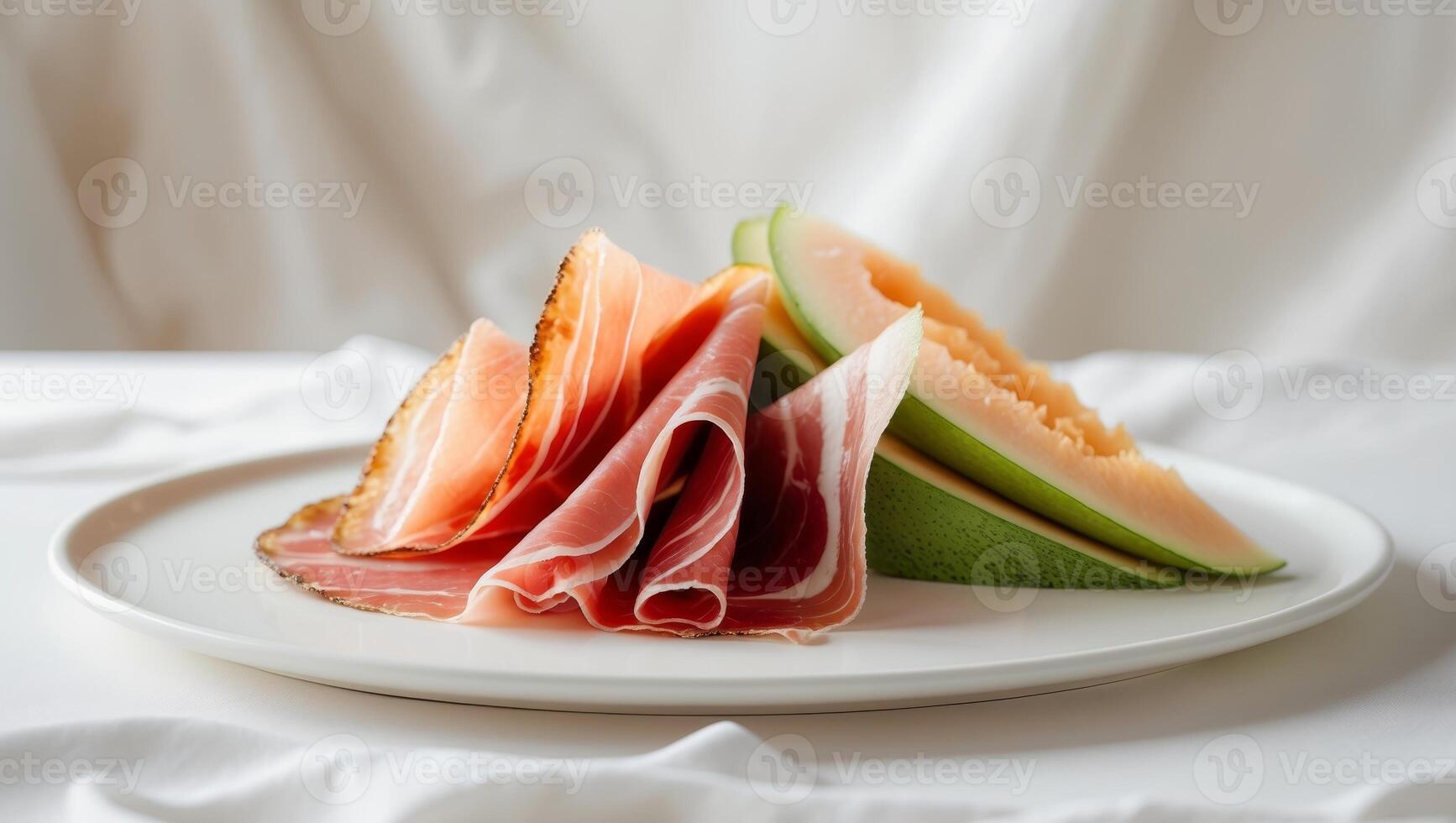 Elegant Presentation of Prosciutto and Melon on White Platter photo