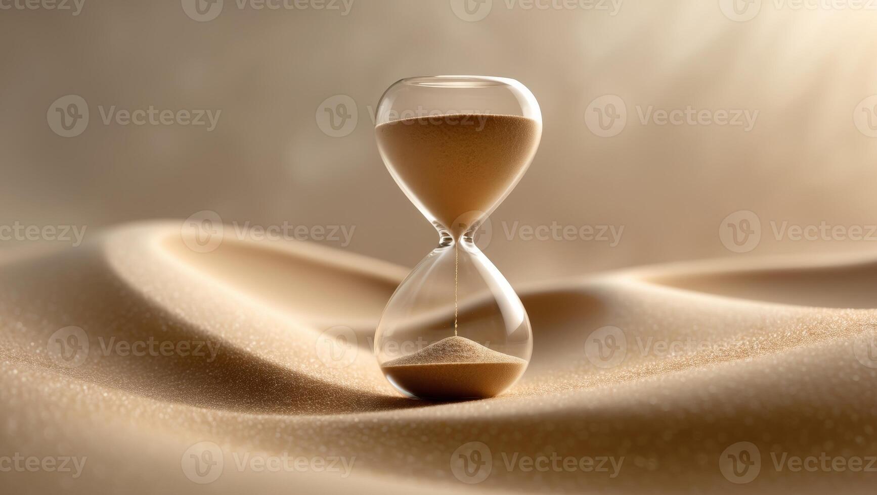 Golden Hourglass Sands Of Time Flowing Slowly. photo