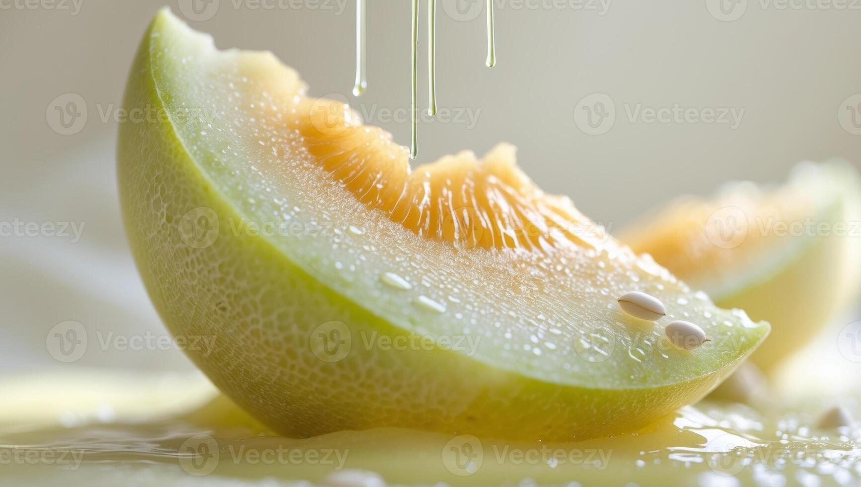 Sliced Golden Honeydew Melon Juicy Summer Fruit Refreshing Dessert Close up View photo