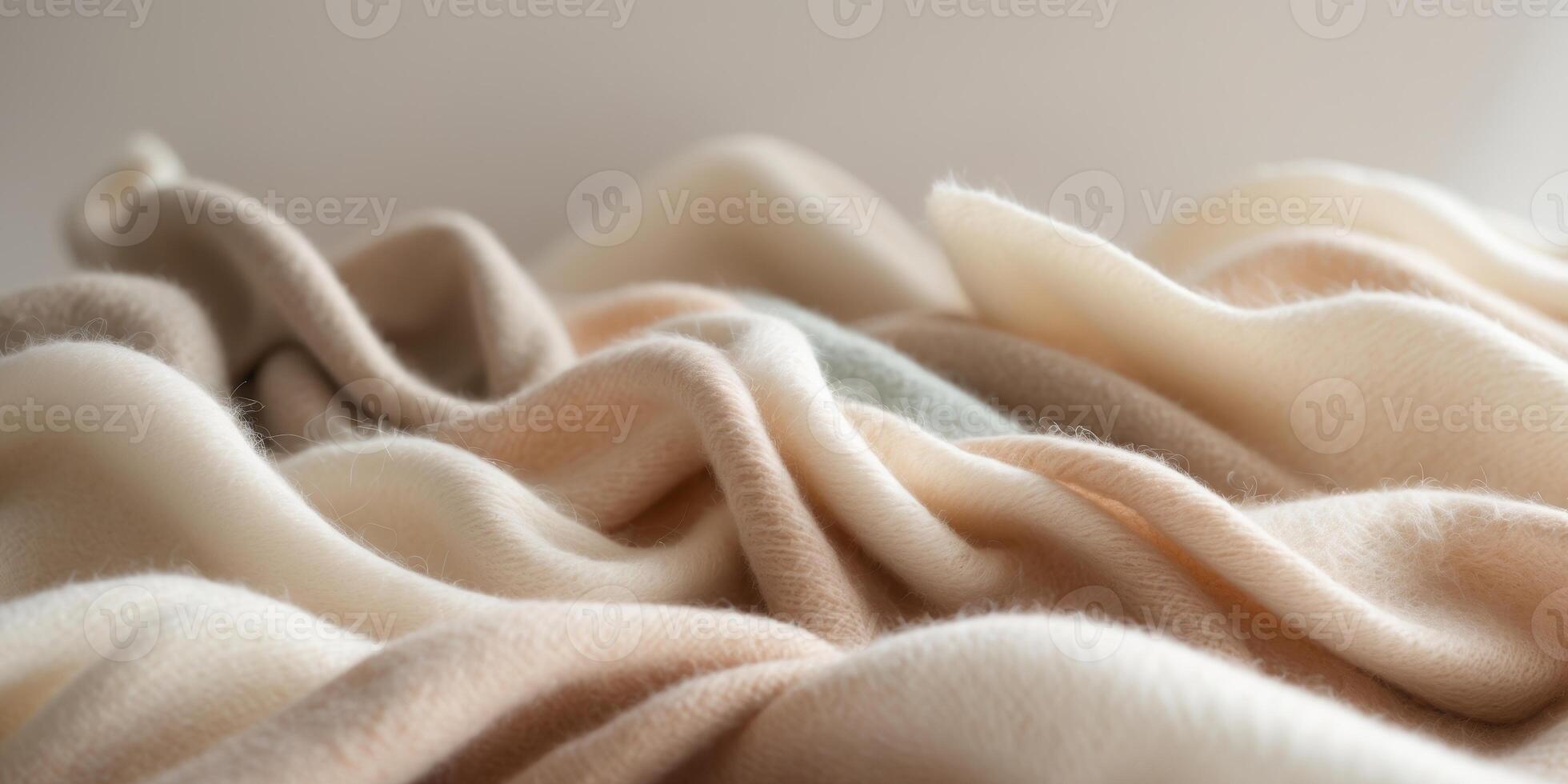 Cozy Gradient of Organic Wool Fabric Swatches on Bright Neutral Background. photo
